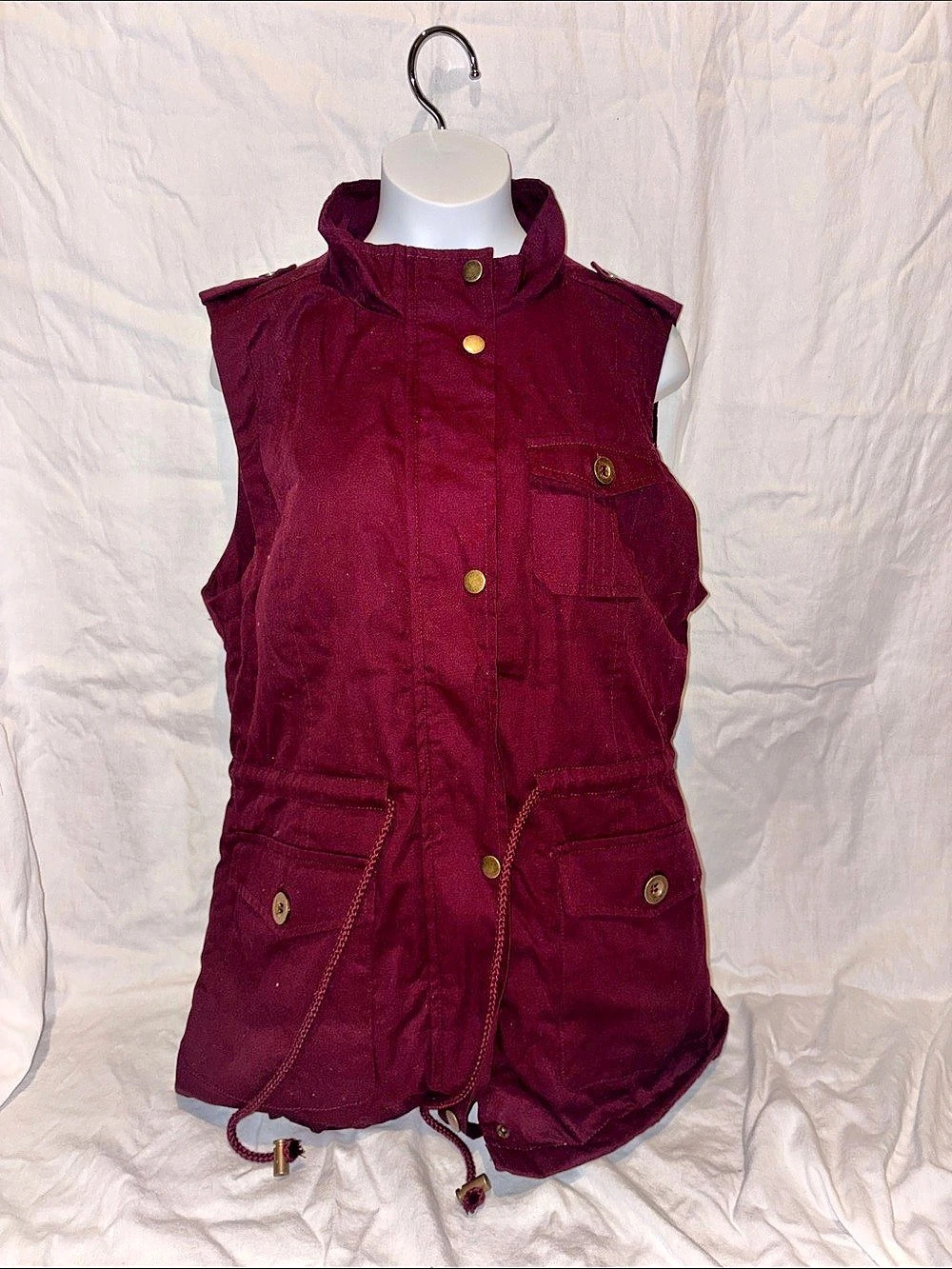 C'ESTTOI Hooded Faux-Fur-Lined Vest in Red Like New
